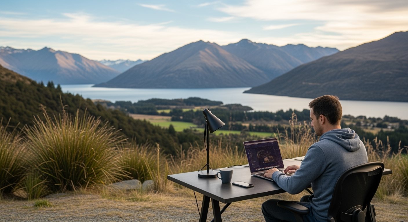 Nomade numérique travaillant en Nouvelle-Zélande