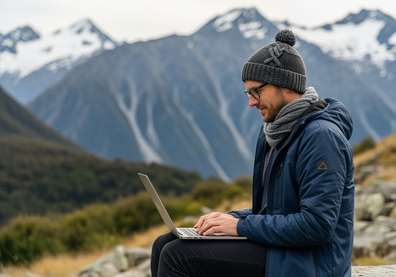 Nomade numérique travaillant en Nouvelle-Zélande