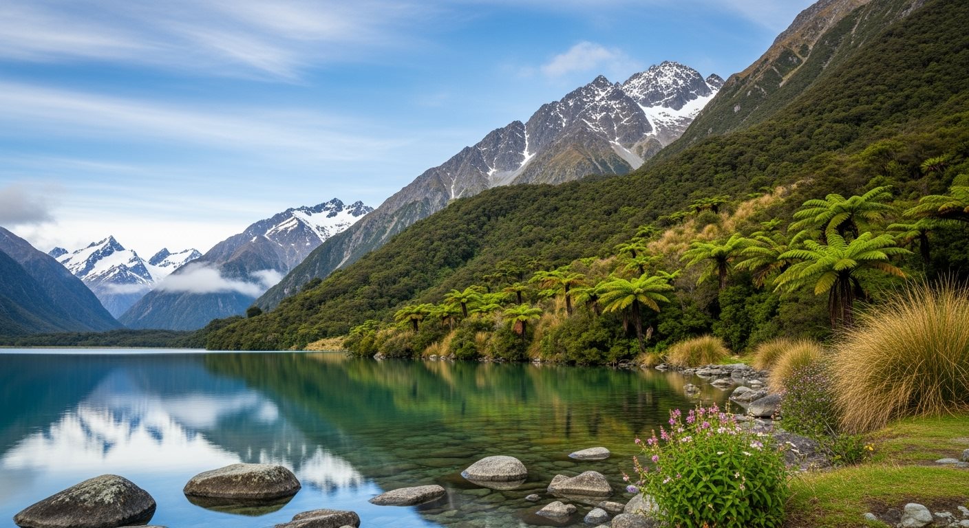 Paysage montagneux Nouvelle-Zélande environnement paisible